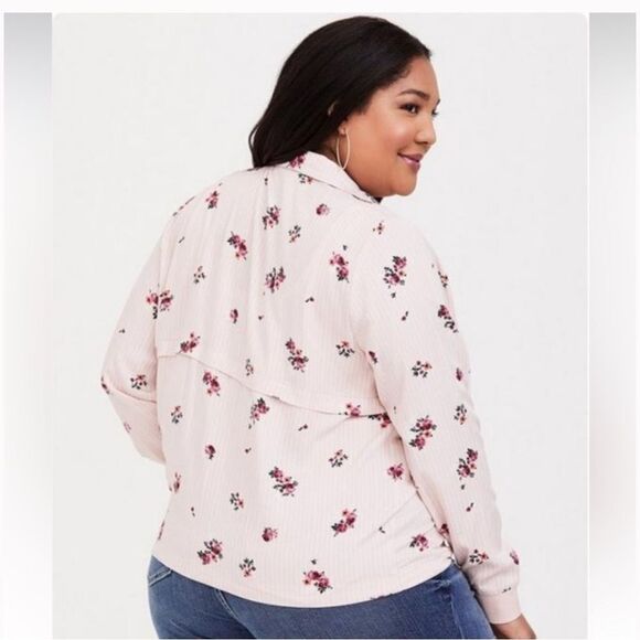 Torrid Pink Floral Stripe Twill Track Jacket 4X Ditsy Floral - Picture 3 of 16